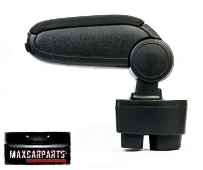 Apoio de braço de carro preto com base de plástico sobre fundo branco