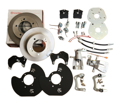 Conjunto de travagem para automóvel com discos, pastilhas, pinças e suportes