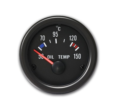 Manómetro de temperatura do óleo preto com ponteiro vermelho e escala em graus Celsius