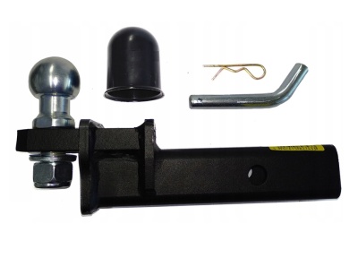 Conjunto de reboque com bola metálica, tampa plástica preta, agulha metálica e barra preta