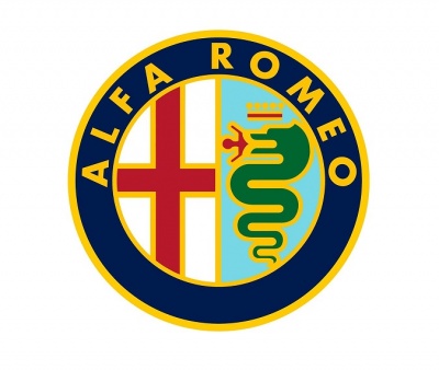 Logótipo circular da ALFA ROMEO com cruz vermelha e serpente verde