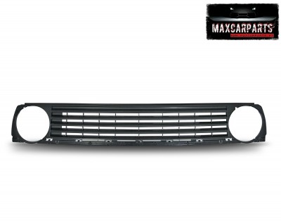 Grelha dianteira preta para automóvel com recortes circulares nas extremidades