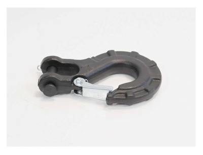 Gancho de metal preto com mola de segurança prateada no centro