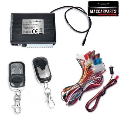 Kit automação automóvel com controlos remotos, fios coloridos e central electrónica KeylessOpen