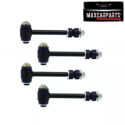 Quatro barras estabilizadoras pretas para carro com buchas e porcas, em fundo branco, logótipo MAXCARPARTS