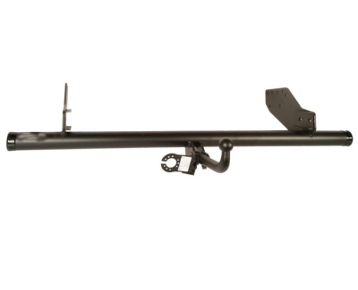 Barra de reboque preta em metal com bola e suporte