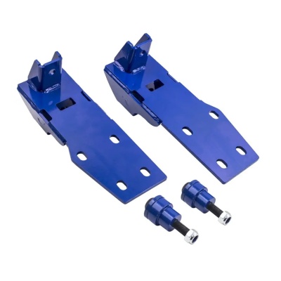 Duas peças metálicas azuis com parafusos