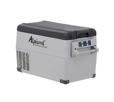 Frigorífico portátil Alpicool cinza com tampa preta e visor digital