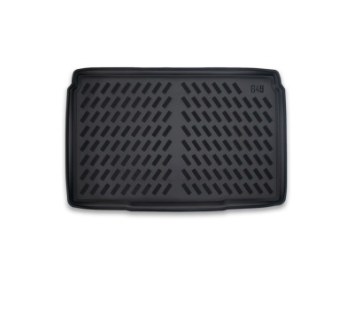 Tapete de borracha preto com padrão de ranhuras e número 648