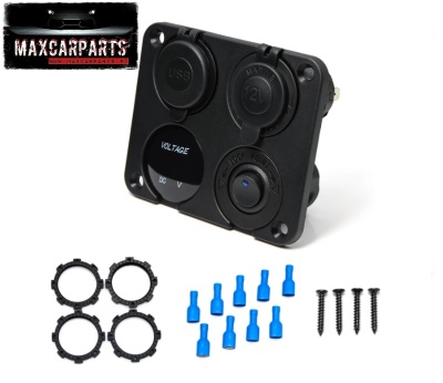 Painel elétrico com tomadas, indicador de voltagem e interruptor