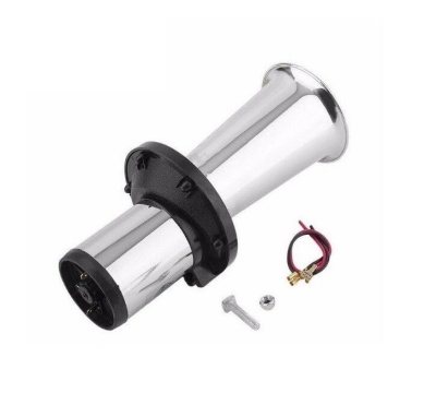 Buzina cromada com base preta e acessórios