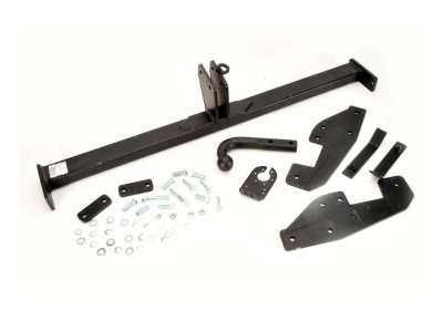 Conjunto de peças metálicas pretas para barra de reboque em fundo branco