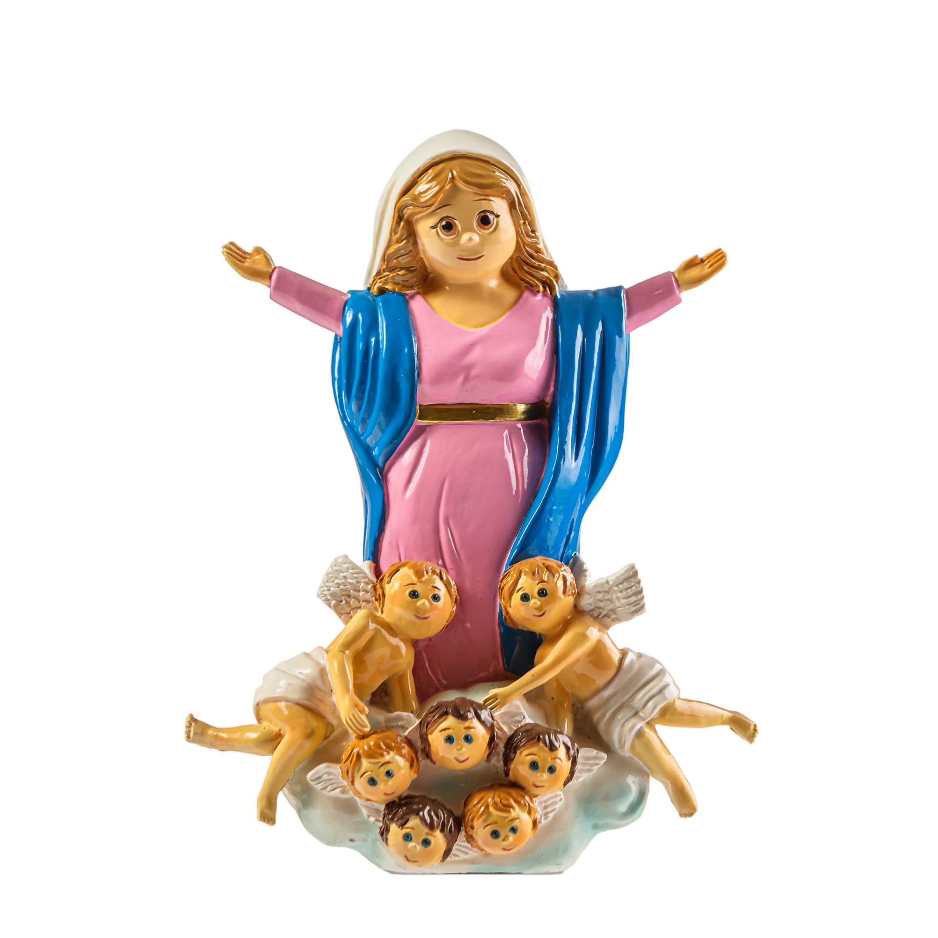 Estatueta colorida de figura feminina com crianças em resina