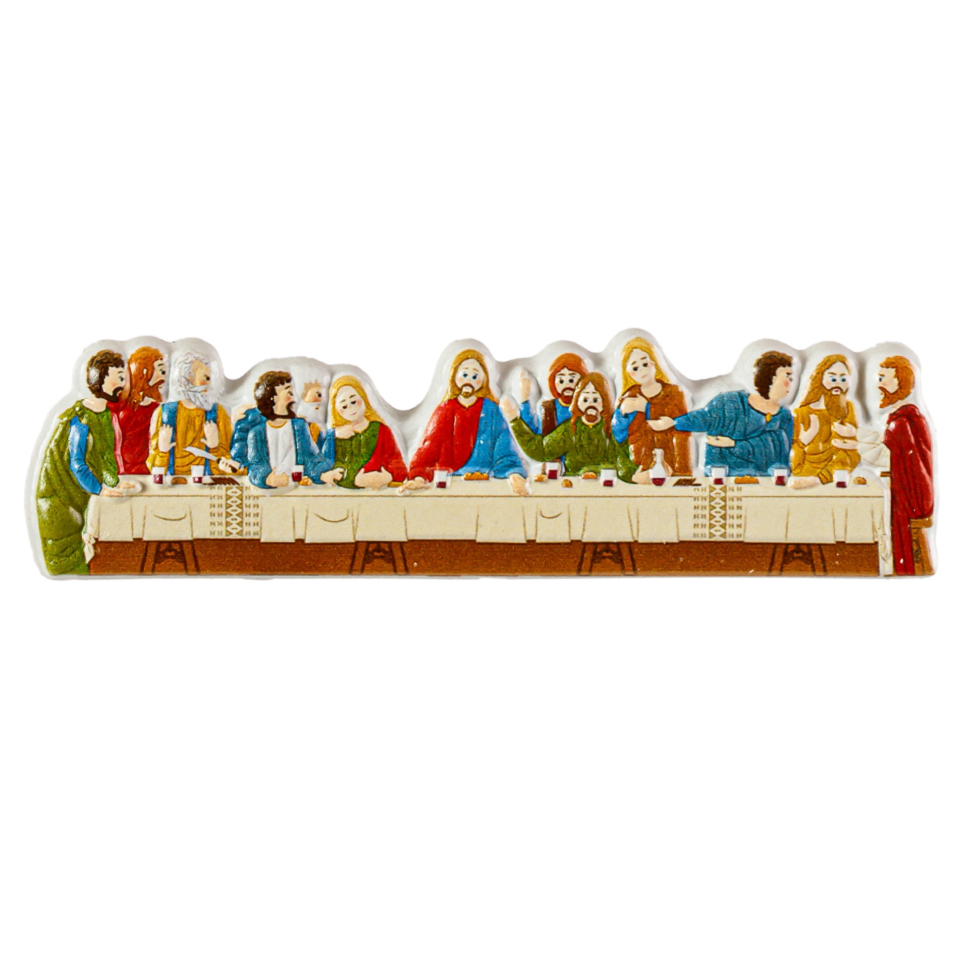 Figura decorativa cerâmica Última Ceia com várias personagens numa mesa