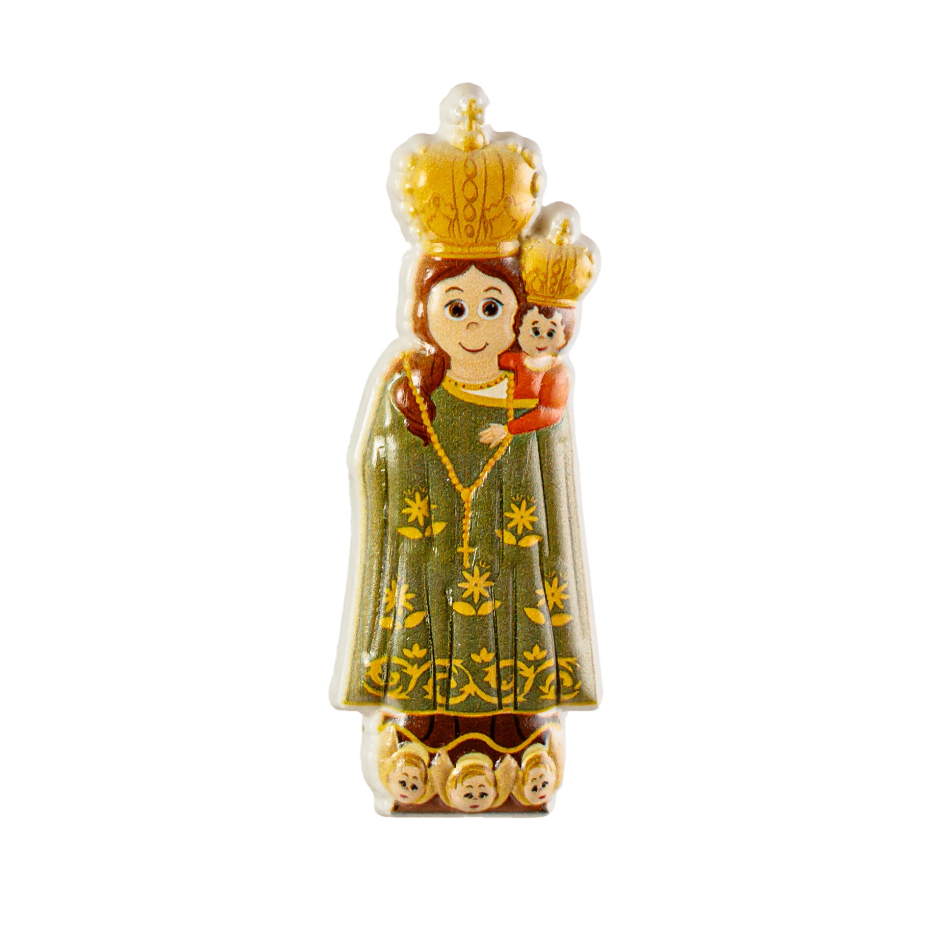 Figura religiosa decorativa da Virgem com Criança e coroas douradas