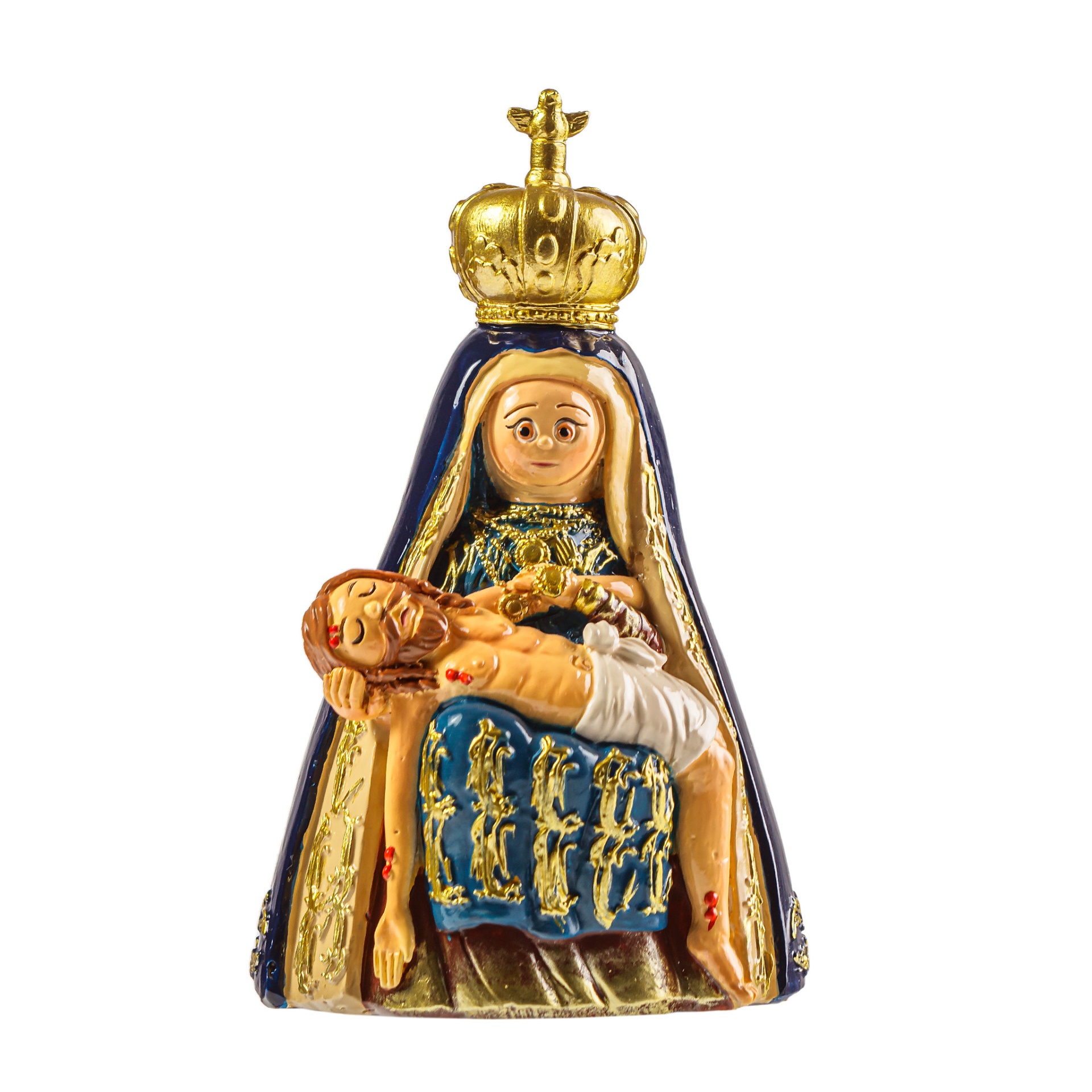 Estatueta religiosa Nossa Senhora da Piedade cerâmica com coroa dourada