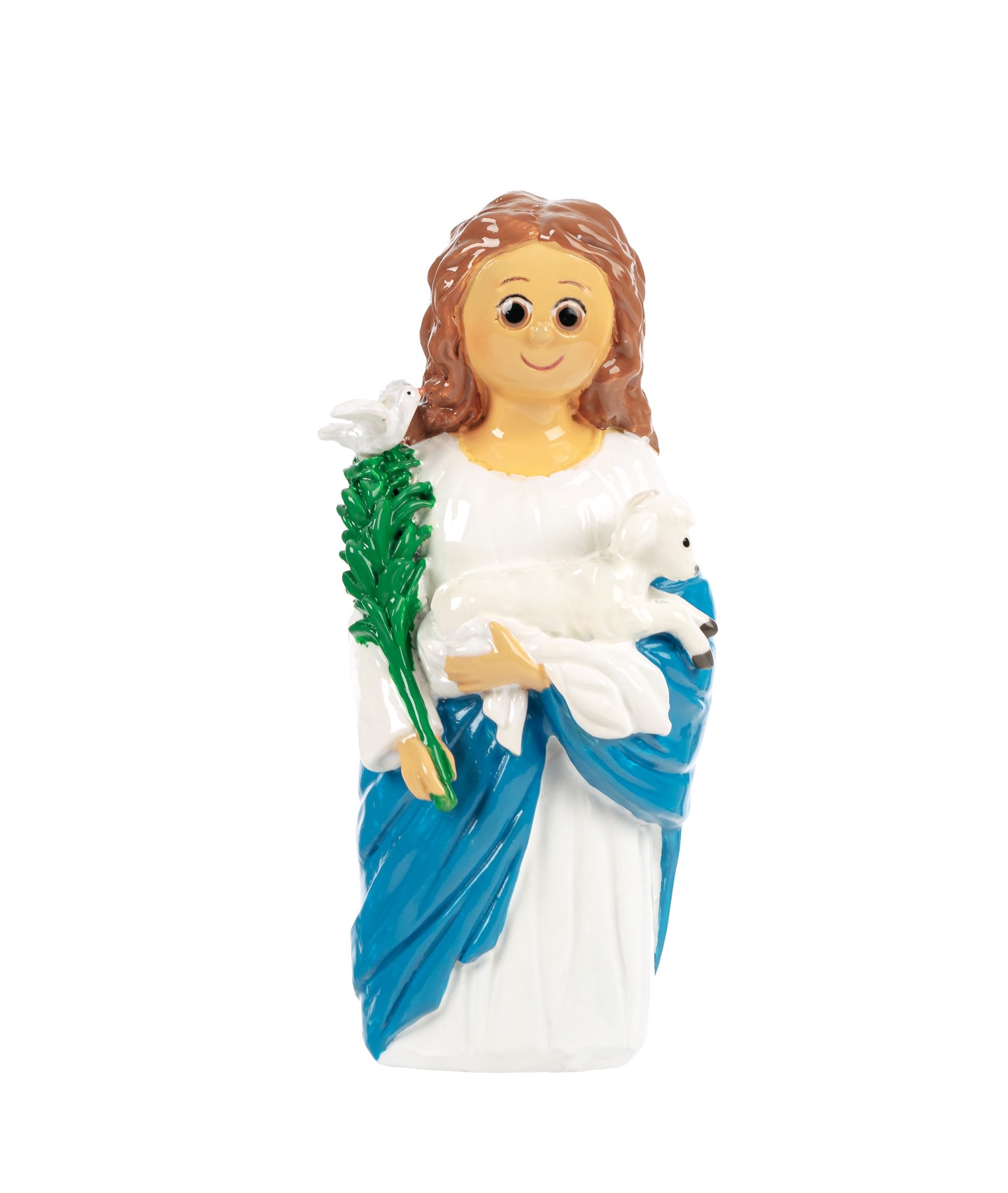 Estatueta feminina com cordeiro e ramo verde