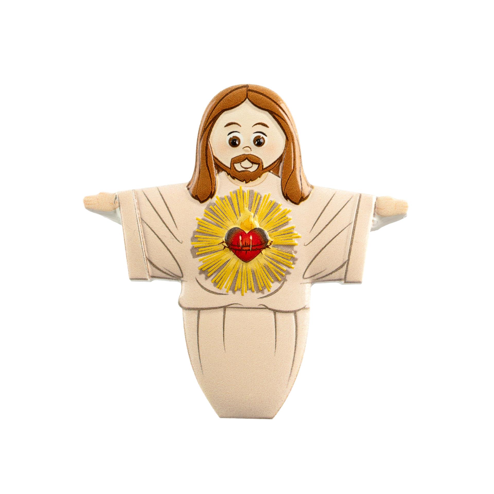 Fantoche de mão de Jesus com túnica bege e coração vermelho no peito