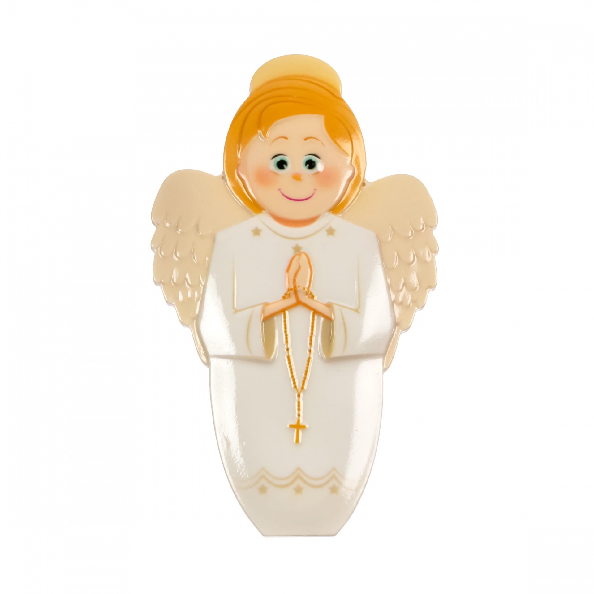 Adereço de anjo creme com asas e rosário dourado