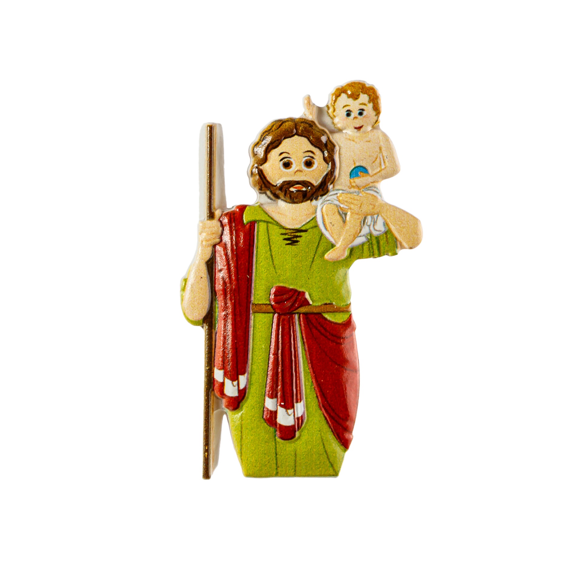 Figura decorativa de homem com criança em resina colorida