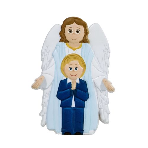 Figura decorativa de anjo com menino em plástico