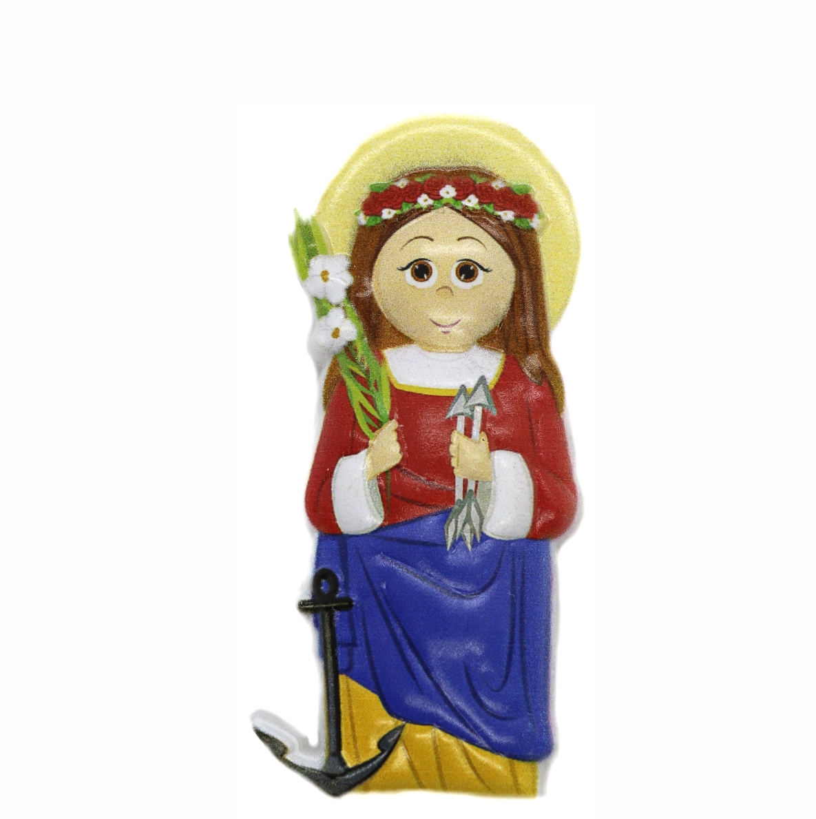 Figura decorativa de Santa com vestido colorido e âncora