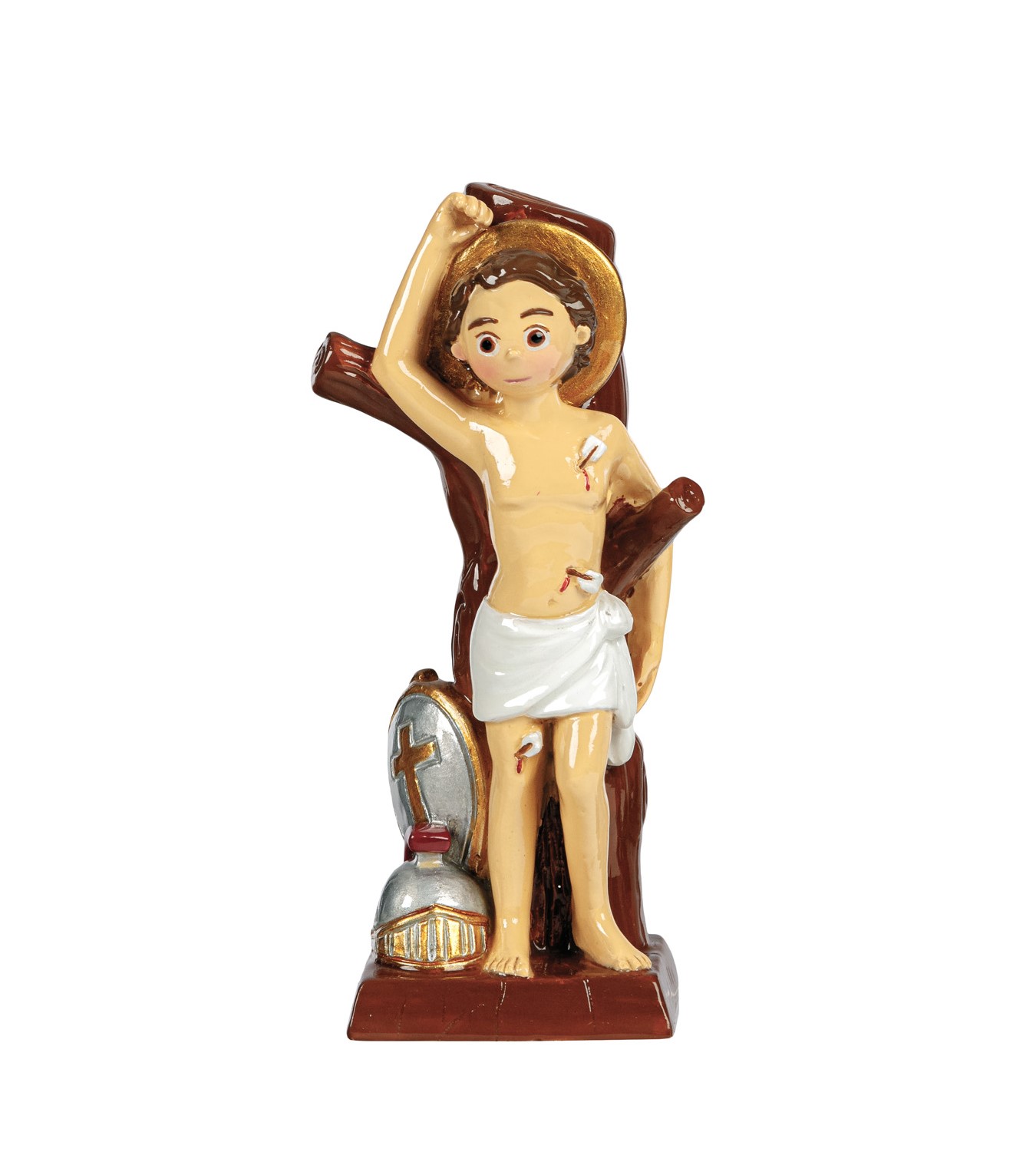 Estátua infantil de São Sebastião em resina pintada