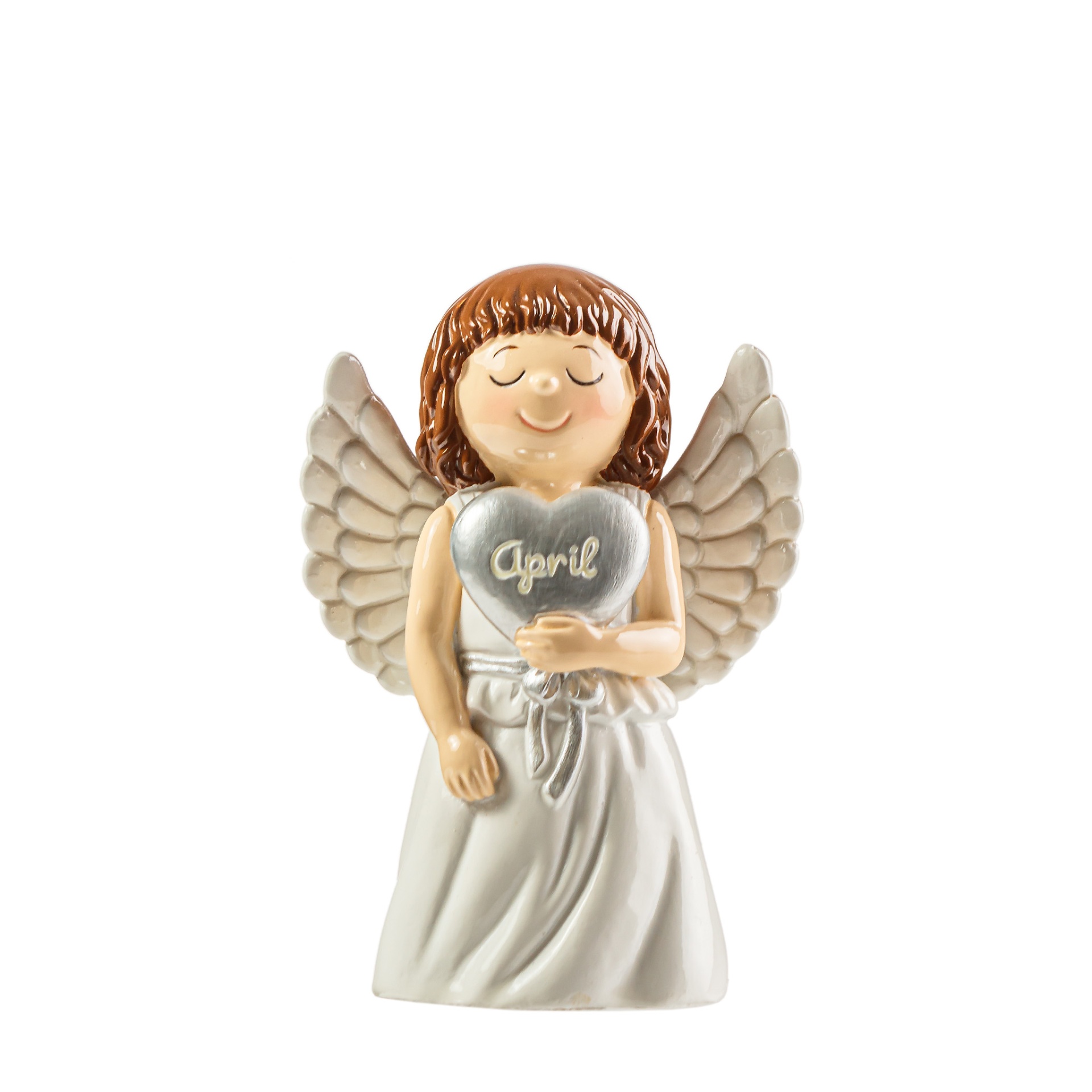 Figurinha anjo cerâmica com coração cinzento 'April'