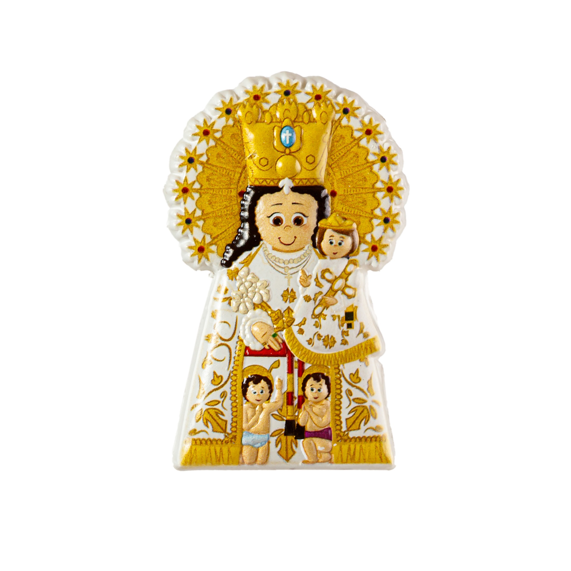 Íman Nossa Senhora em resina com detalhes dourados