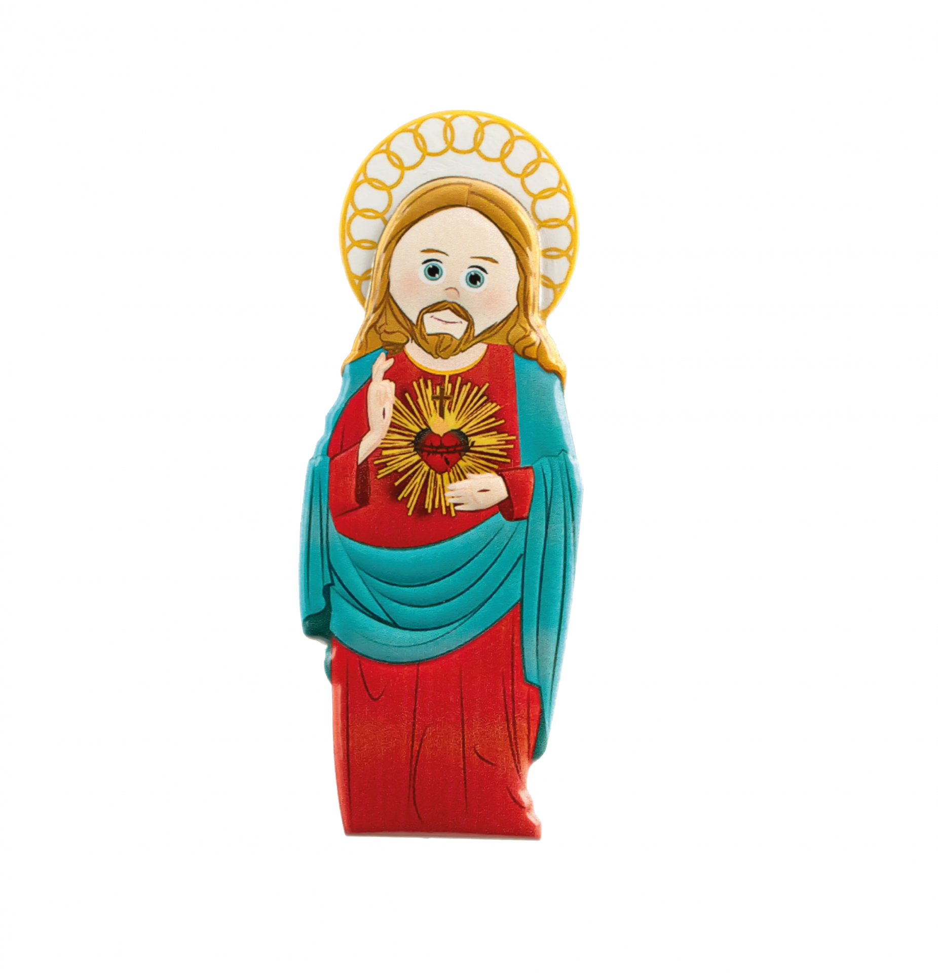 Figura estilizada do Sagrado Coração de Jesus em cores vibrantes