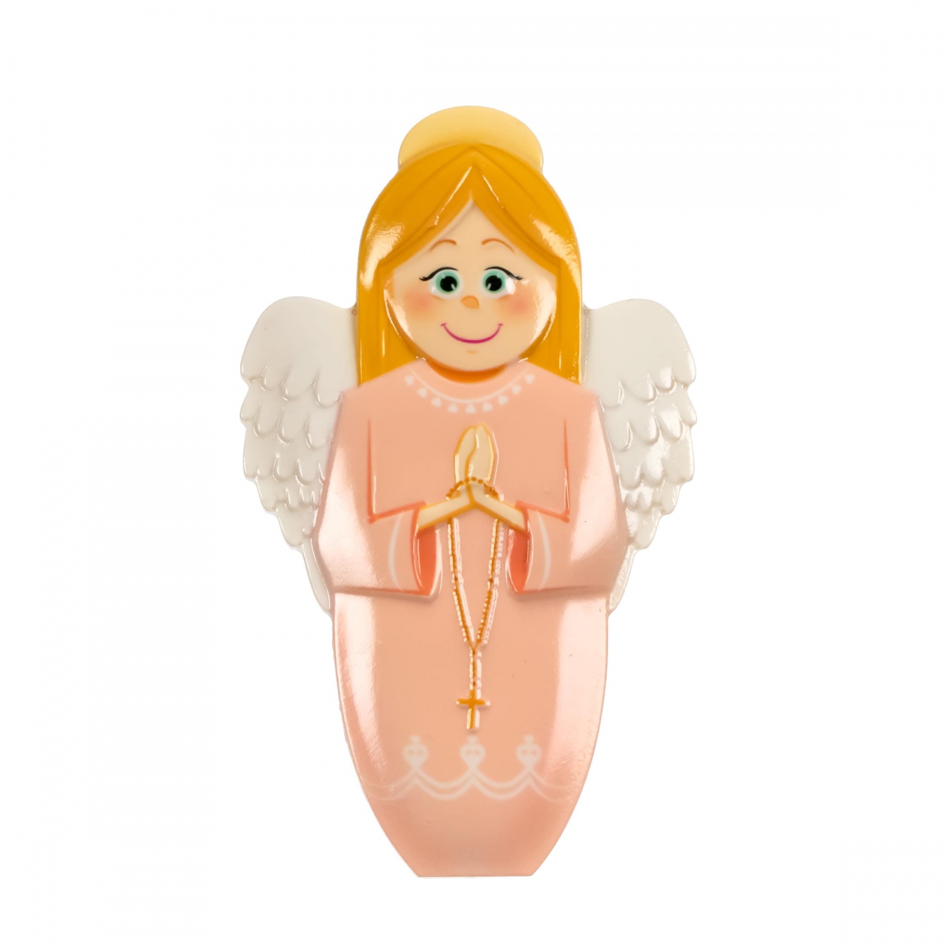 Figura de anjo decorativa em plástico rosa e branco