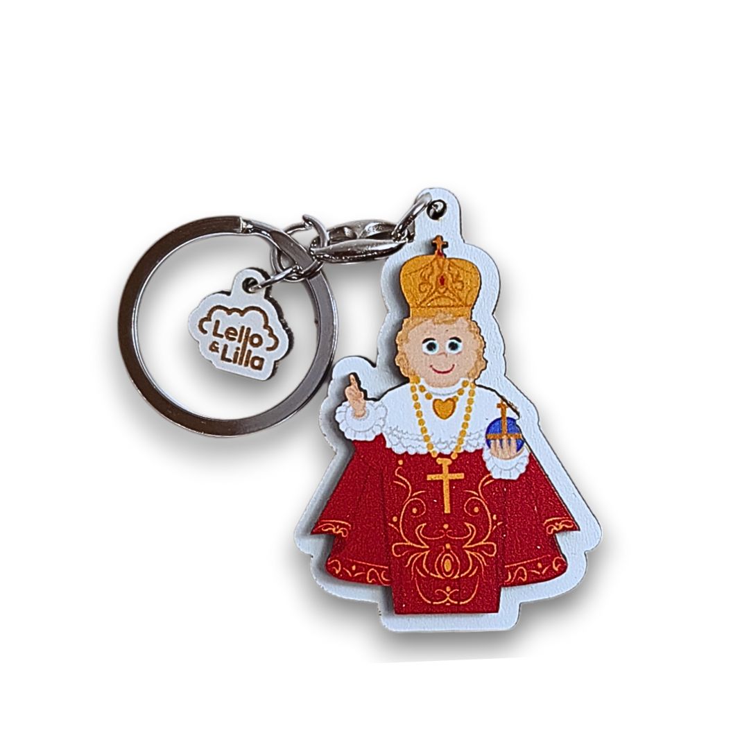 Porta-chaves de criança papal em PVC com chaveiro metálico e etiqueta Lello & Lilla