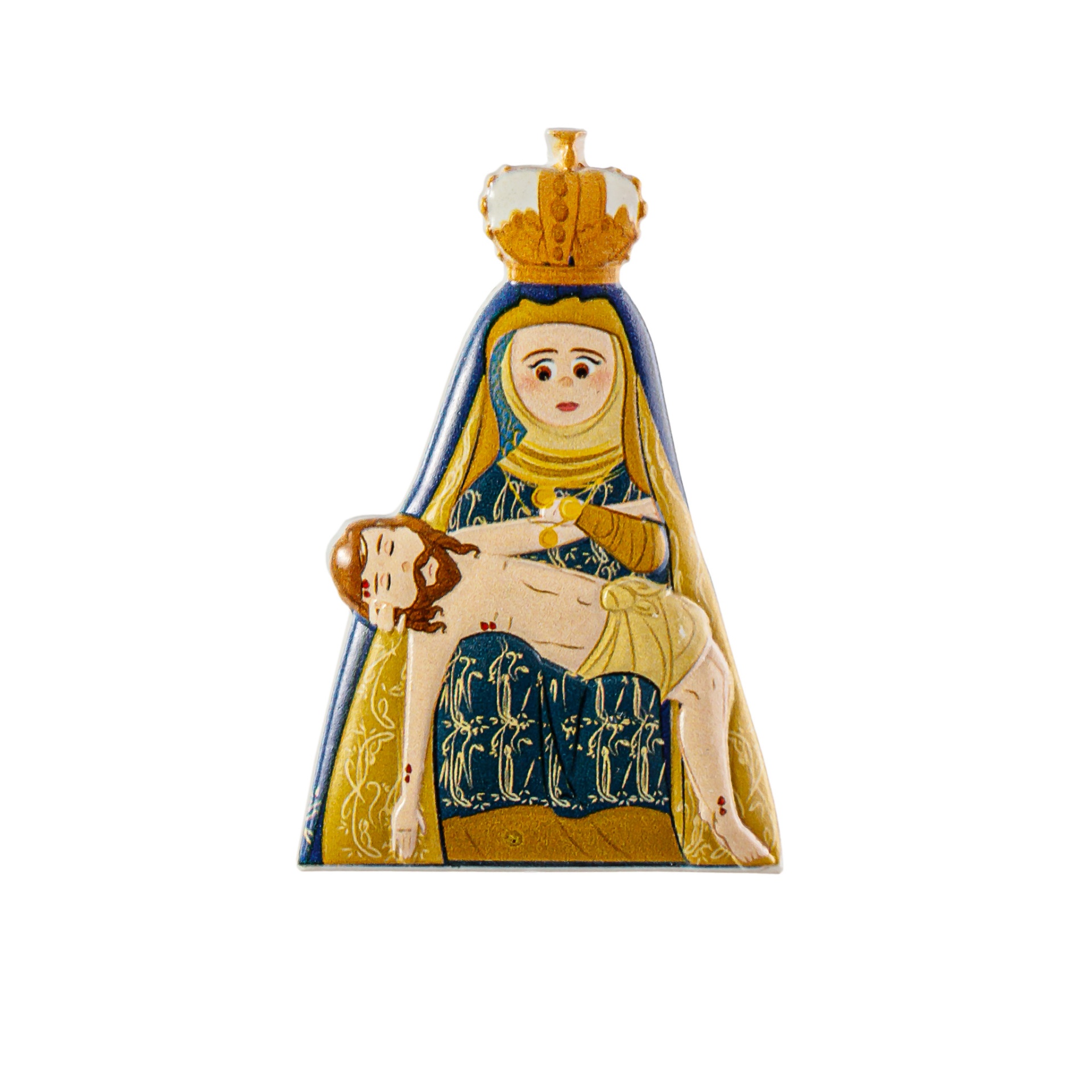 Escultura decorativa da Virgem Maria segurando Jesus Cristo.