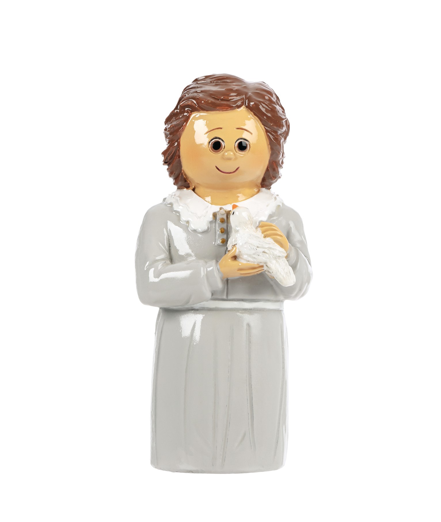 Figura decorativa em cerâmica de mulher com cordeiro