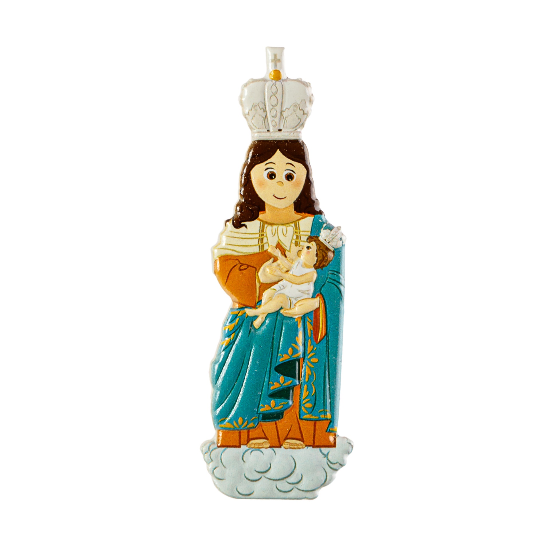 Figura decorativa da Virgem Maria com Menino Jesus e coroa branca