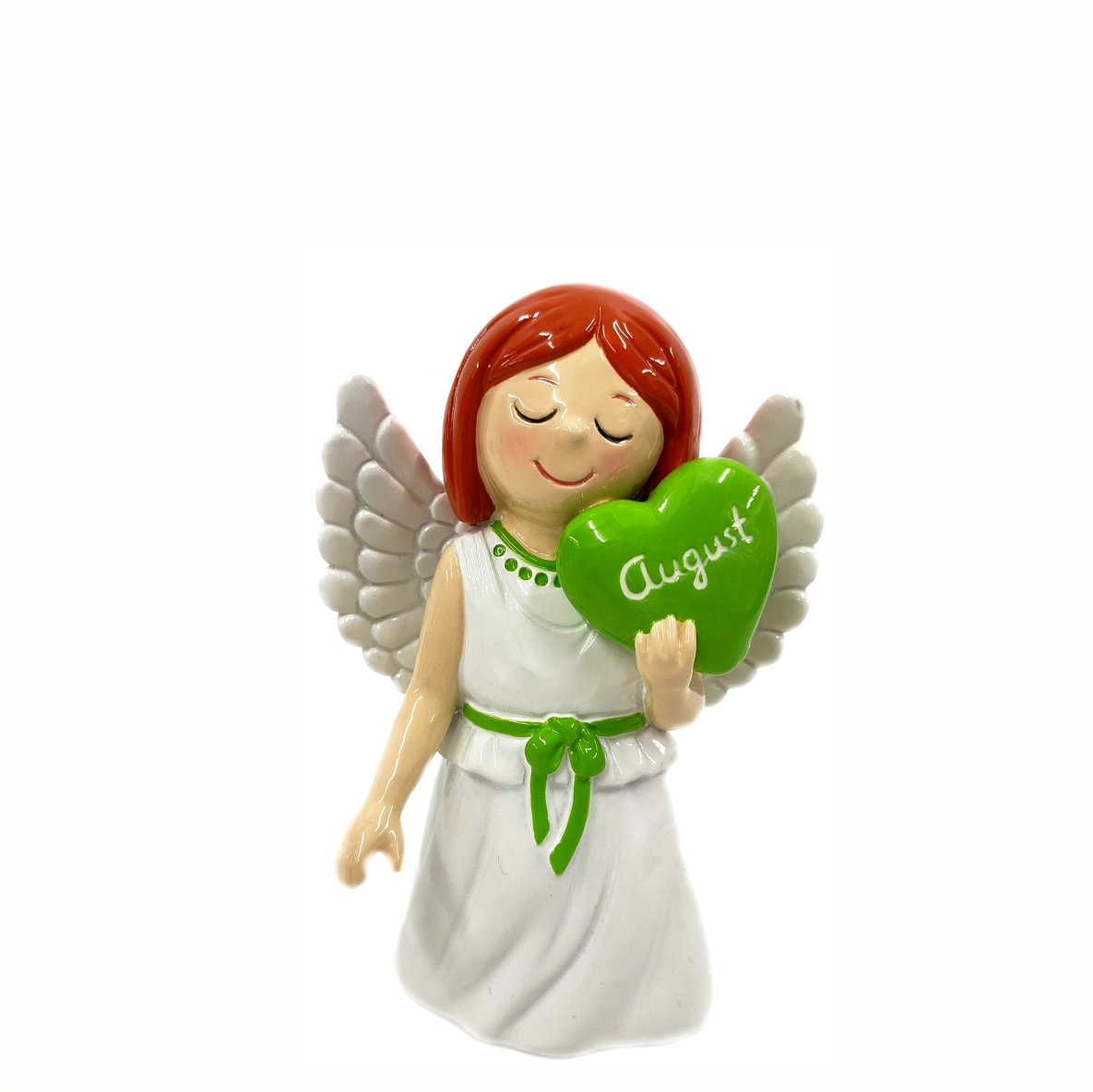 Figura decorativa de anjo com coração verde 'August'