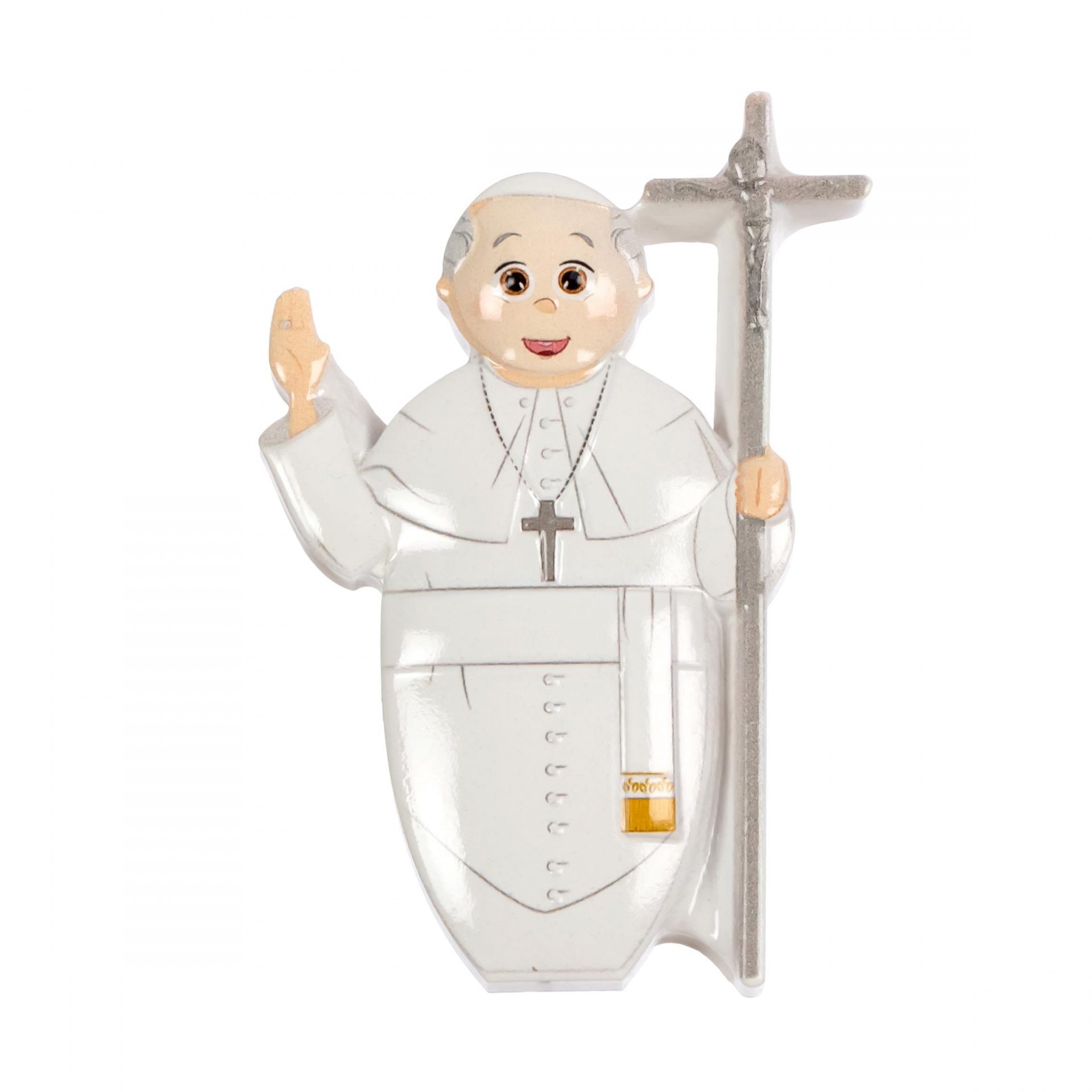 Figura do Papa com hábito branco e crucifixo