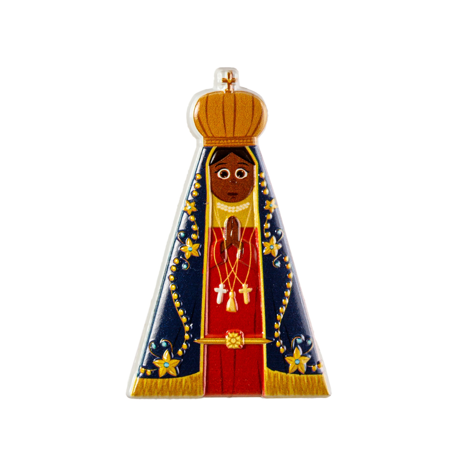 Figura decorativa Nossa Senhora Aparecida com manto azul e coroa dourada