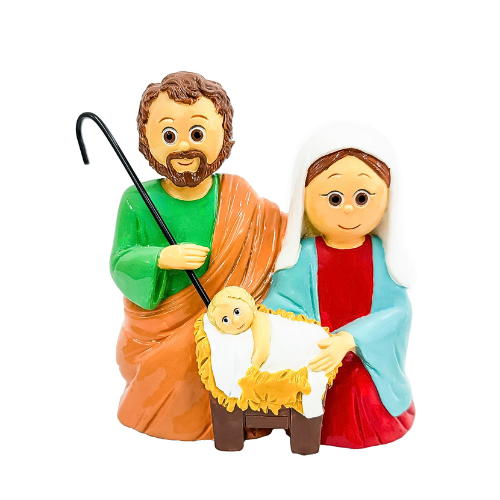 Figura de presépio com São José, Maria e Menino Jesus coloridos