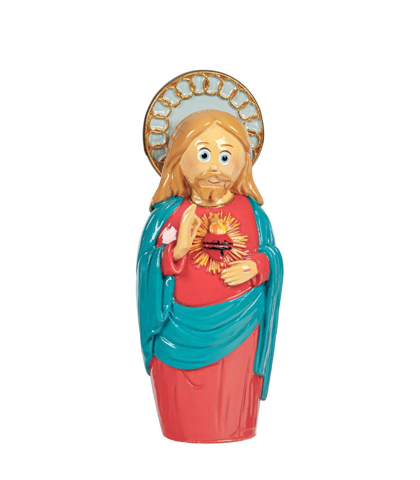 Estátua do Sagrado Coração de Jesus colorida com vestido vermelho e manto azul