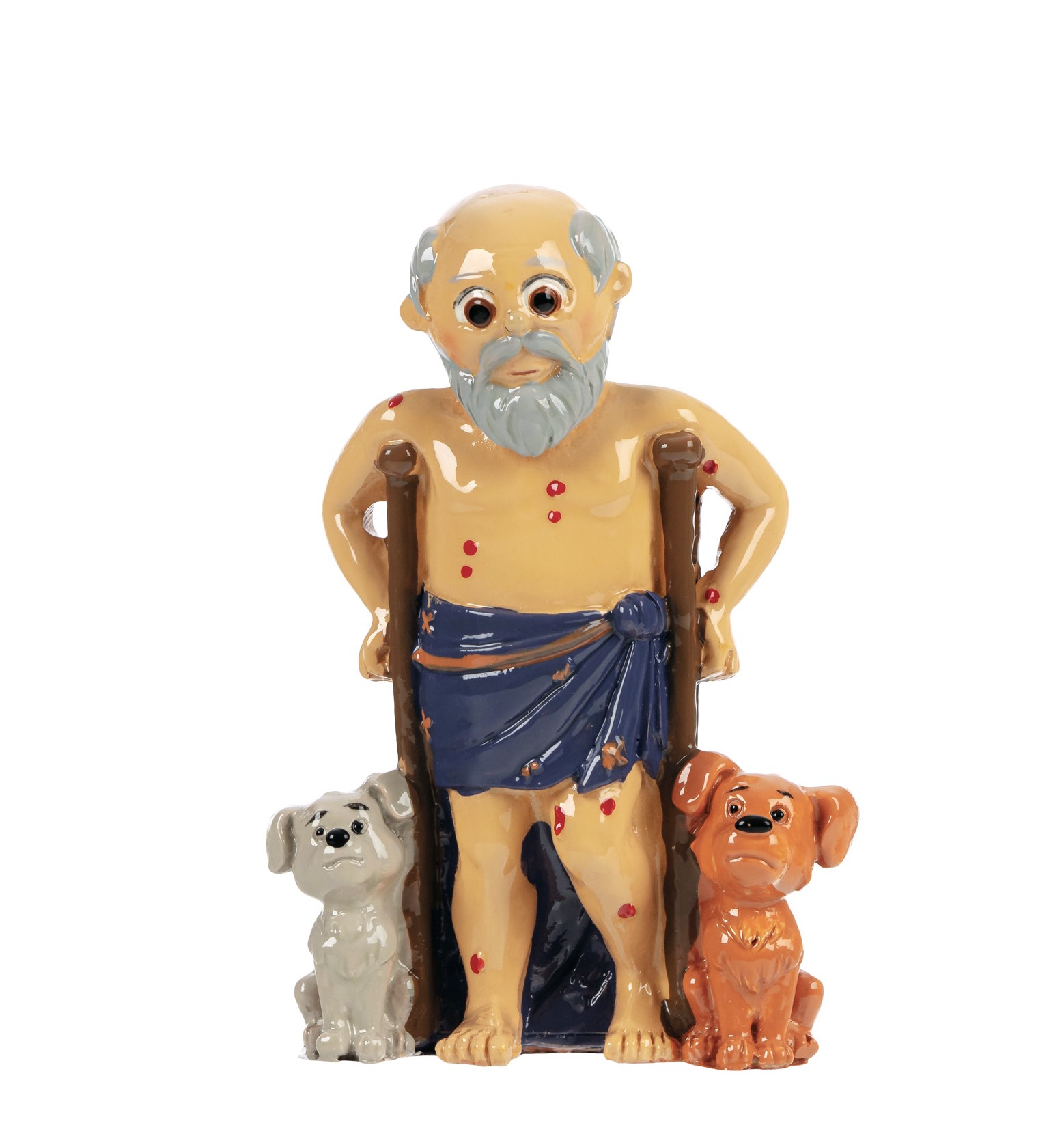 Figura decorativa de homem idoso com cães em cerâmica