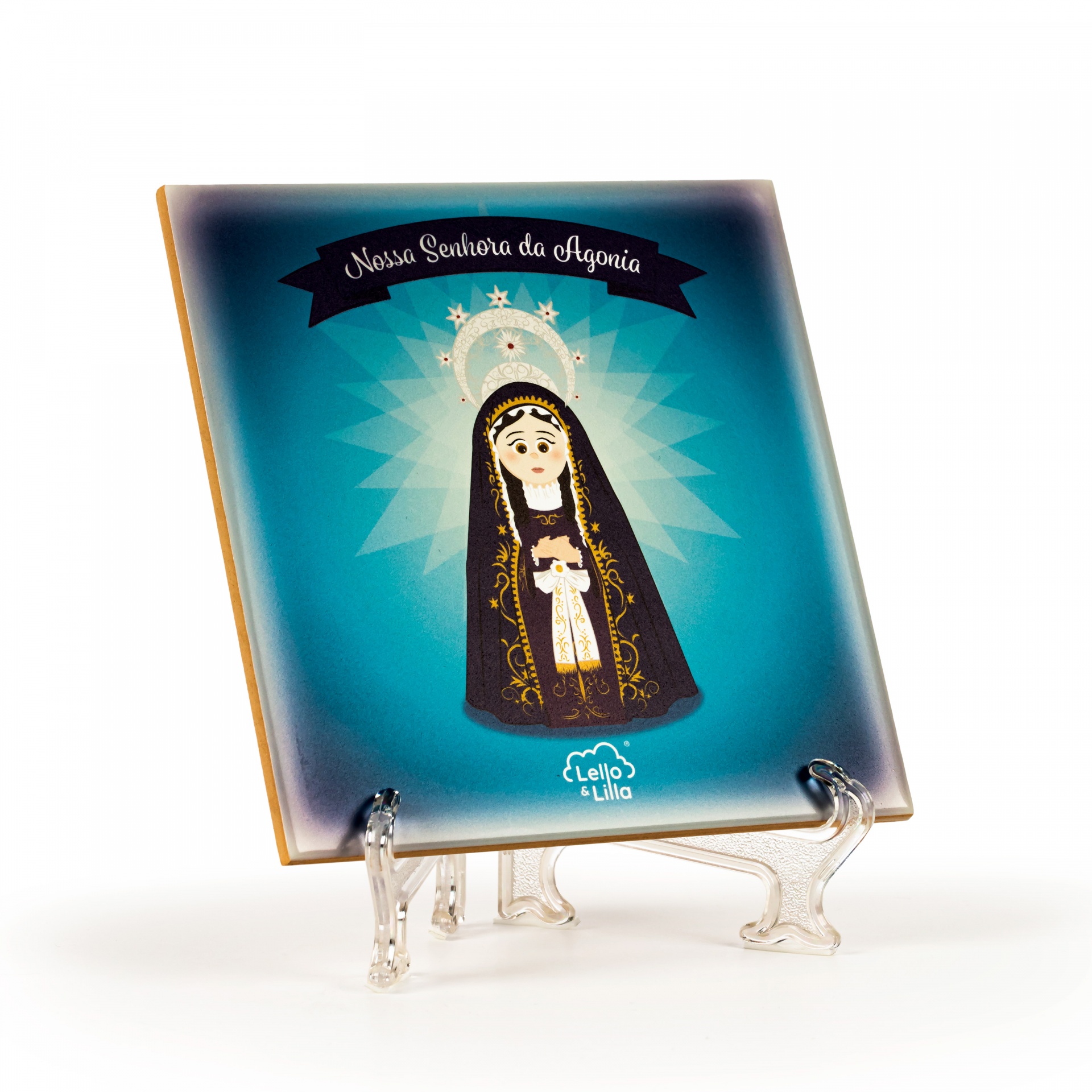 Azulejo com imagem da Nossa Senhora da Agonia em suporte transparente