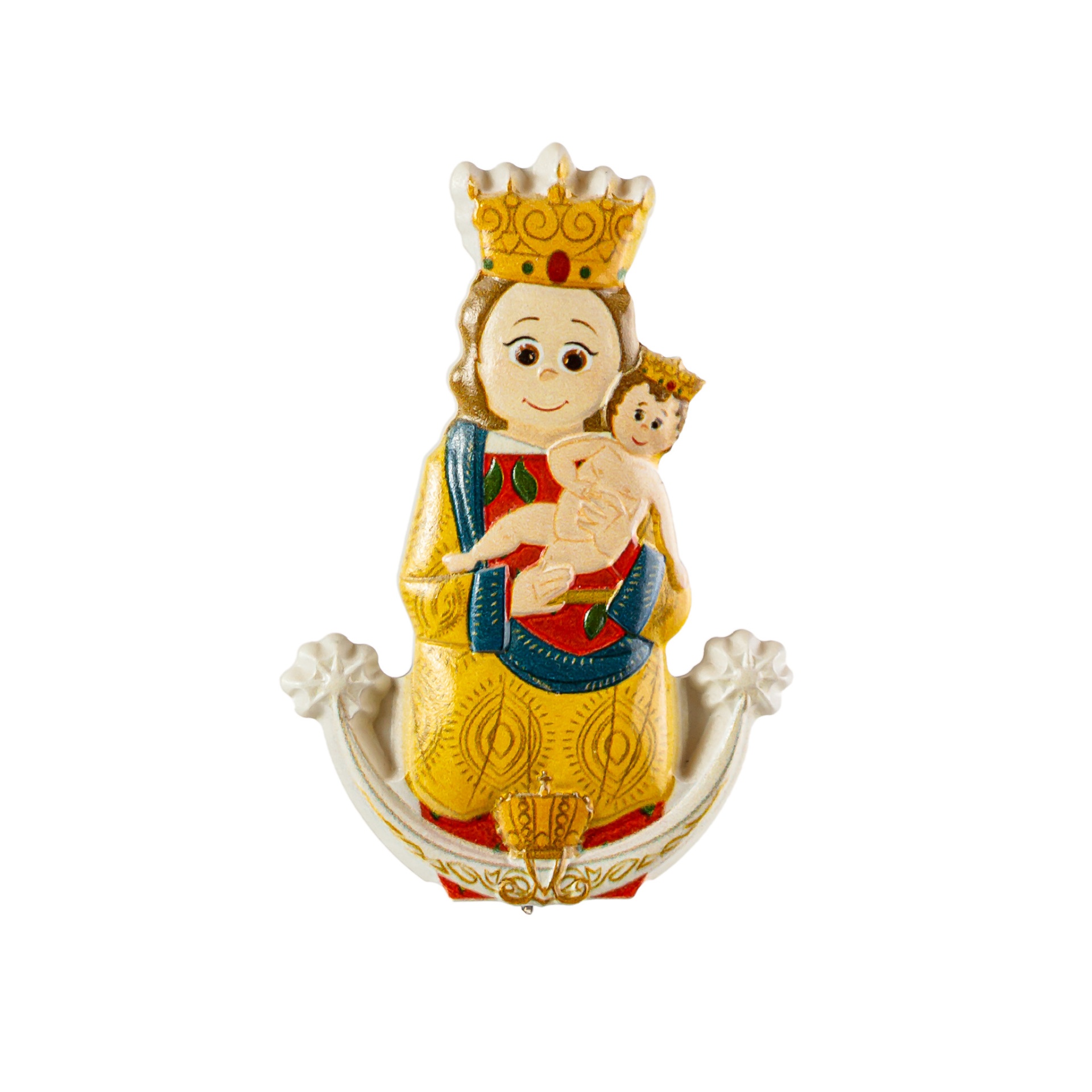 Figura decorativa de Nossa Senhora com Menino Jesus em resina colorida