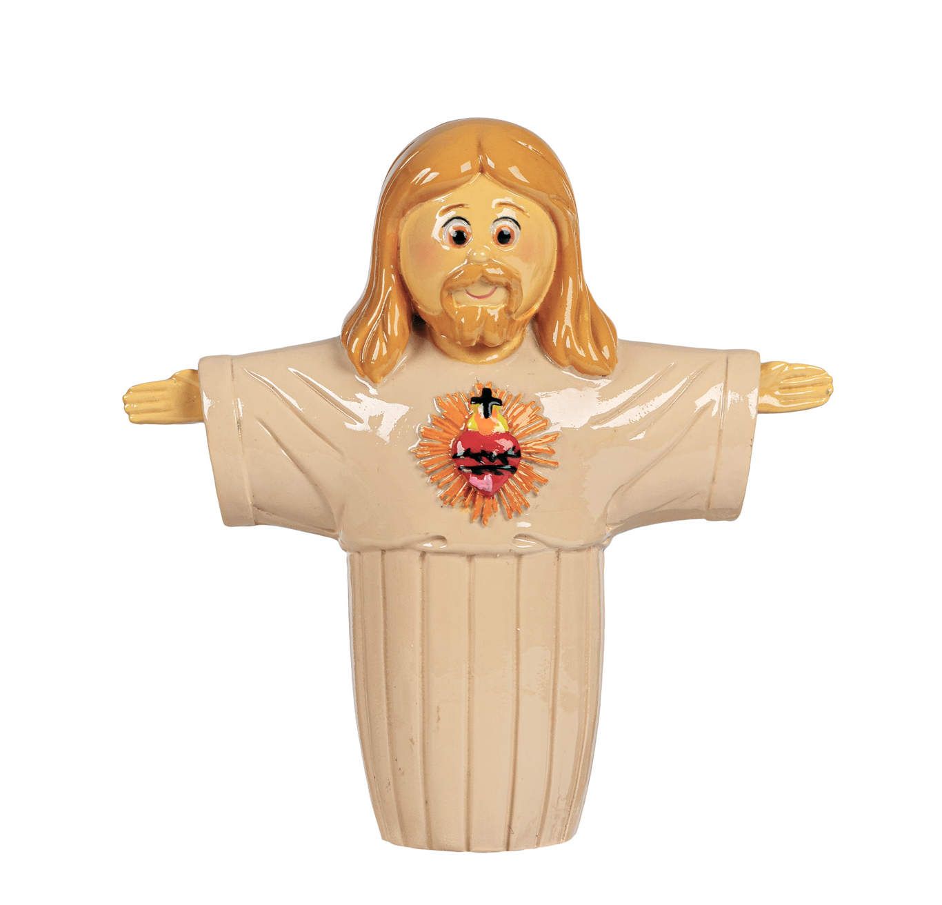 Figura decorativa de Jesus Cristo em cerâmica com braços estendidos