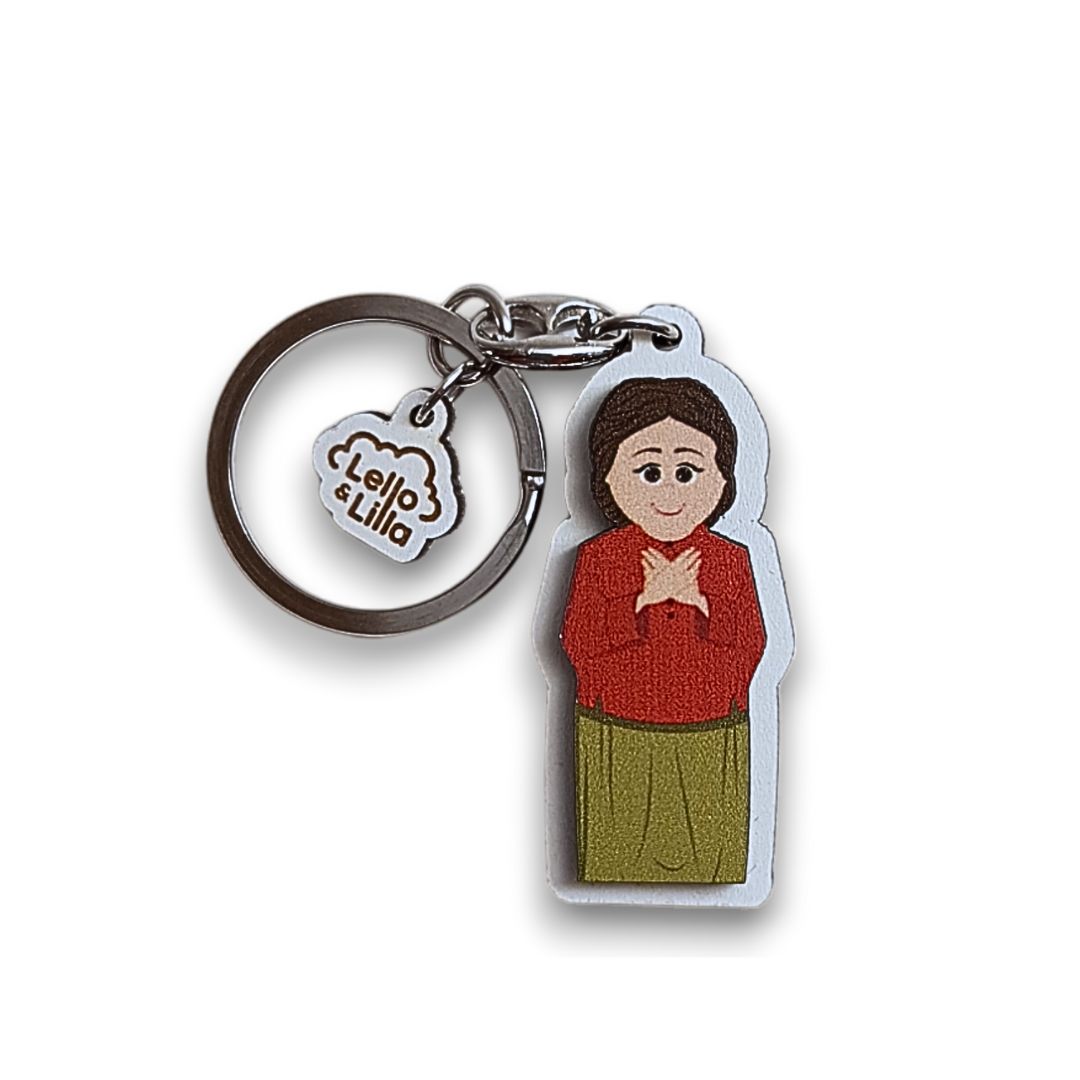 Porta-chaves com figura feminina e etiqueta Lello e Lilla