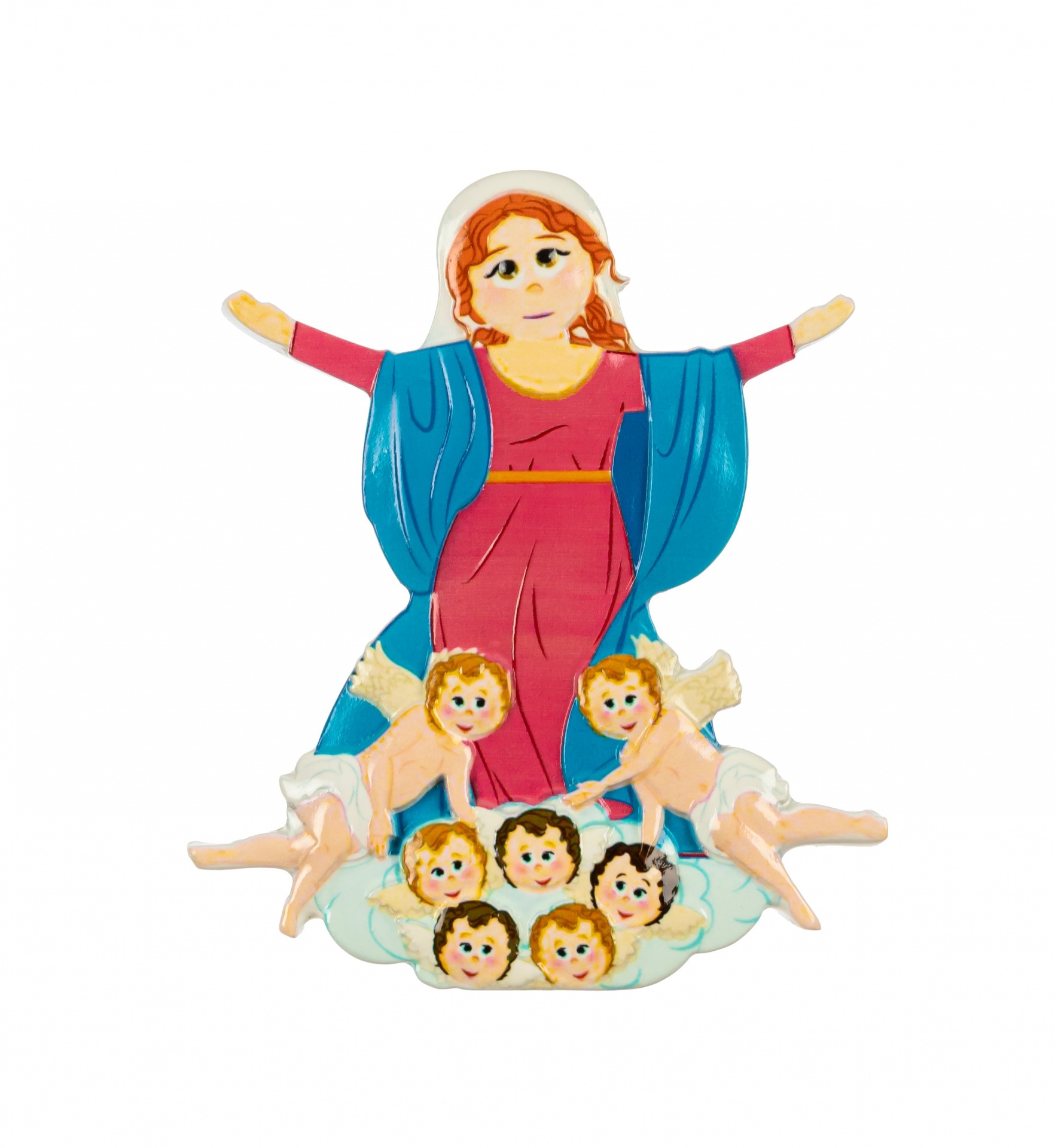 Figura em madeira de mulher com anjos em volta