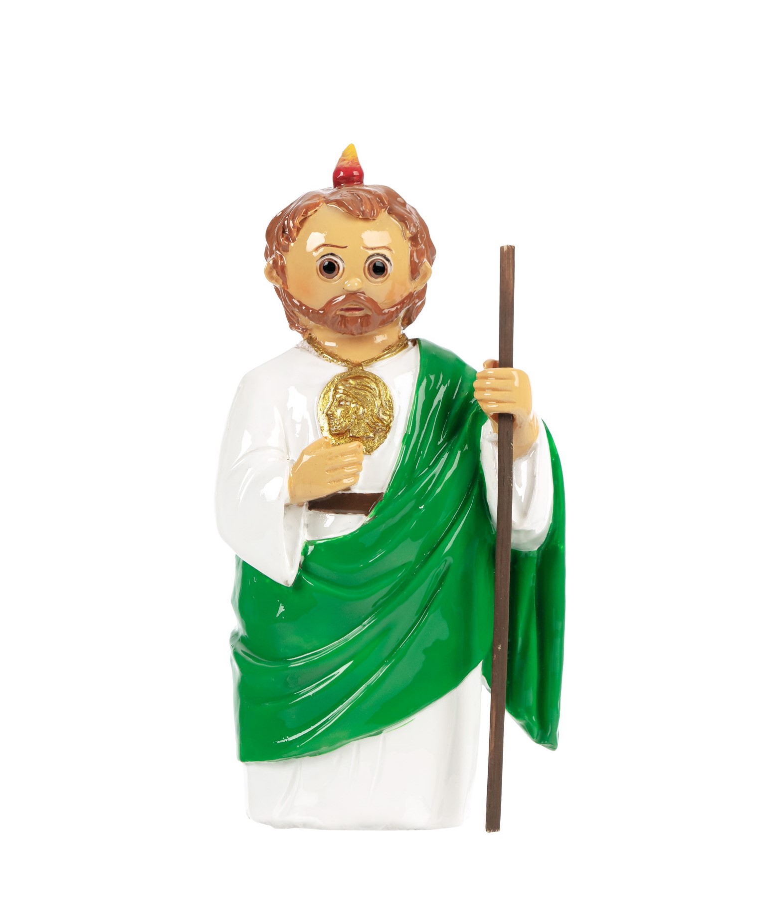 Estátua religiosa São Judas Tadeu vestes verde e branco