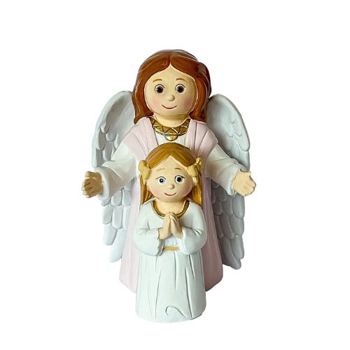 Figura decorativa de anjo em cerâmica com anjo adulto e criança