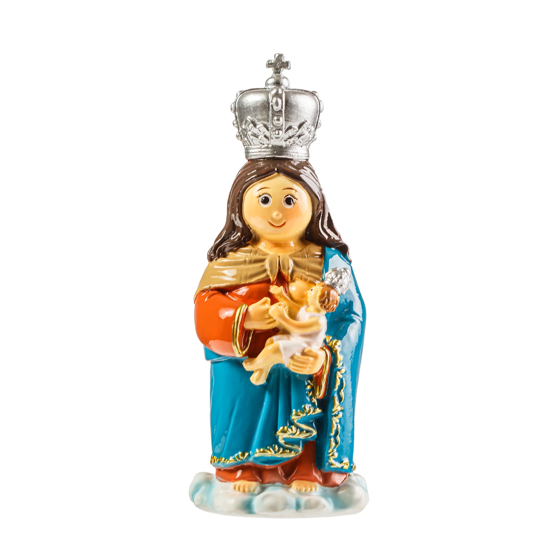 Figura decorativa de Nossa Senhora com criança em resina colorida