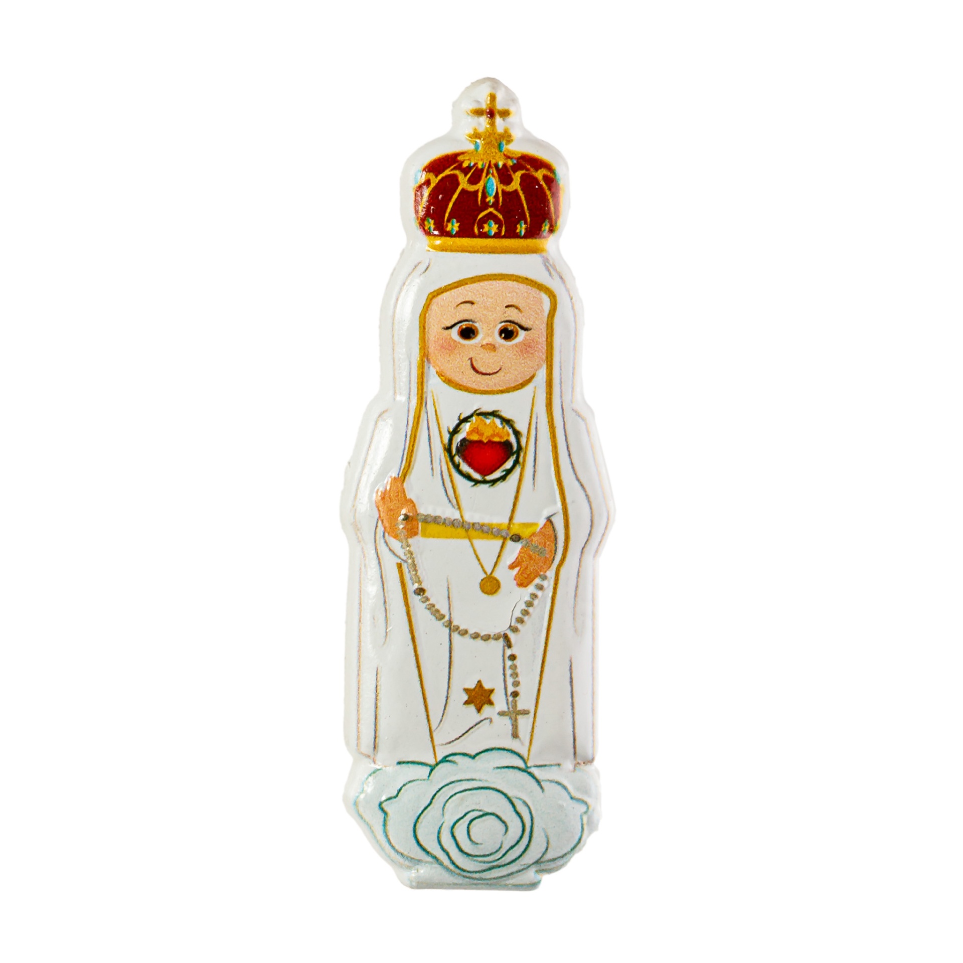 Figura decorativa Nossa Senhora branca com coroa vermelha e dourada